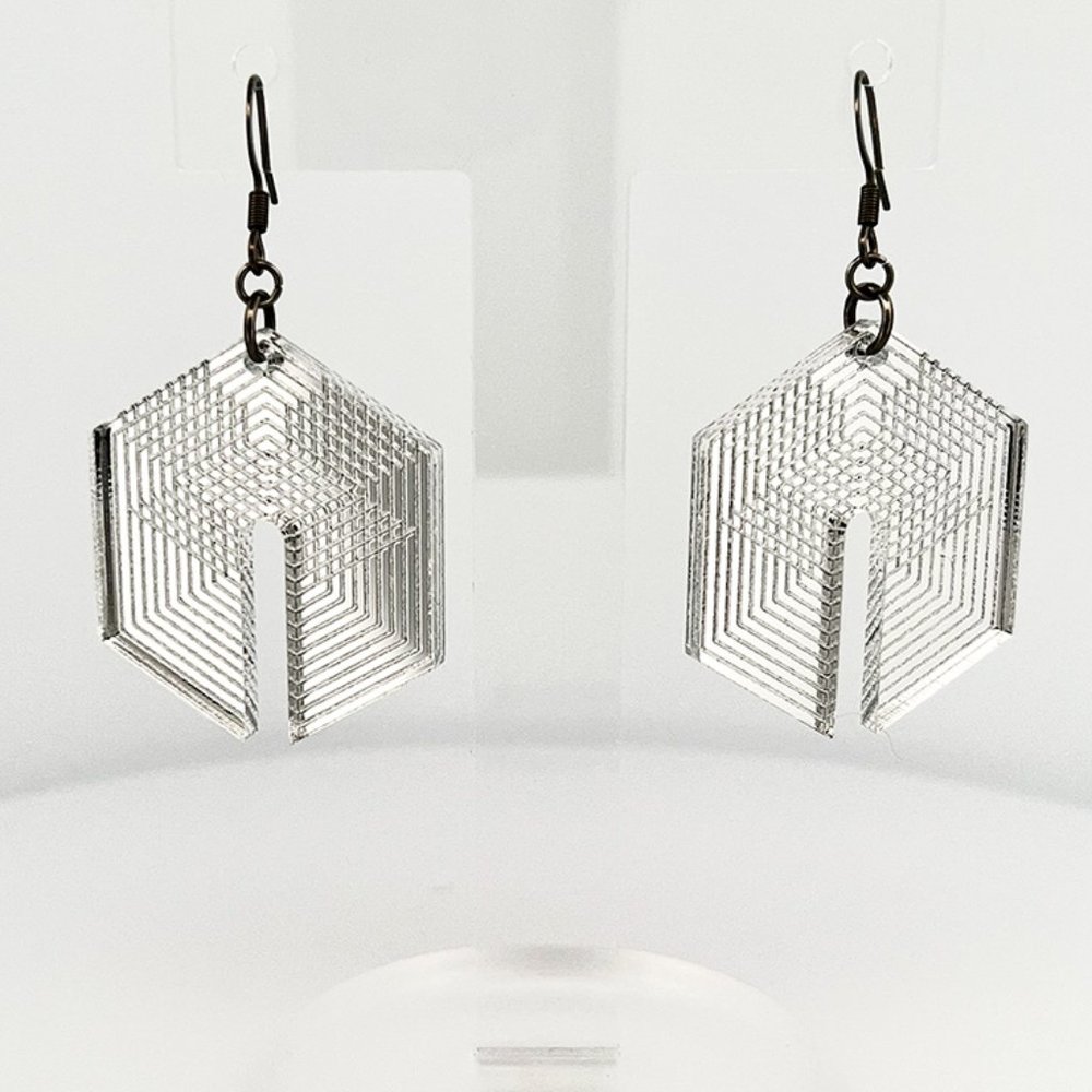 Silver Acrylic Geometric earrings with small rings